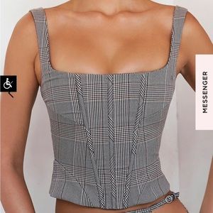 MISTRESS ROCKS HOUSE OF CB SQUARE NECK CHEQUERED CORSET Top Small sold out Brown